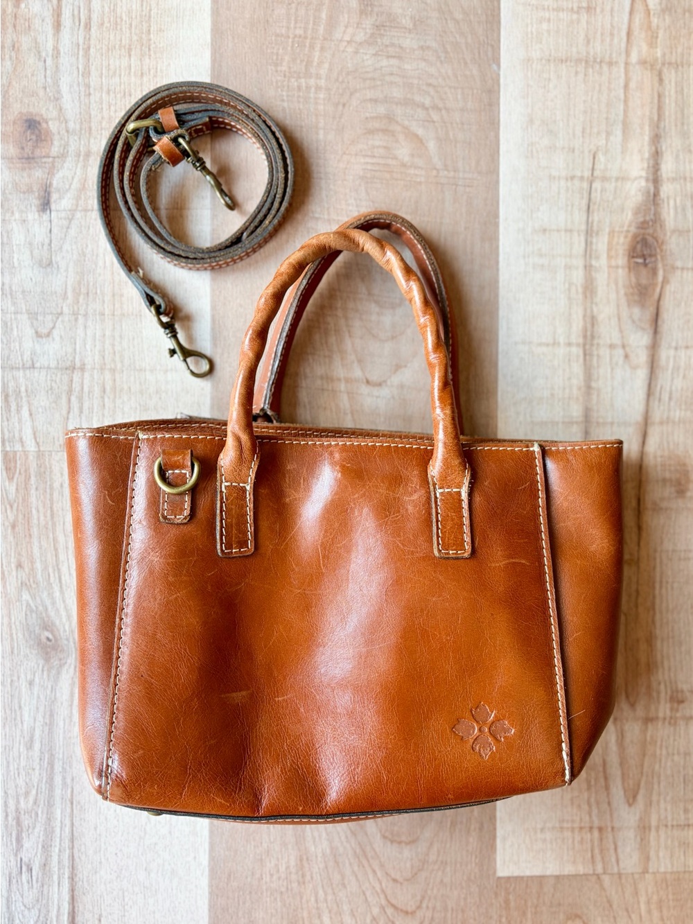 Patricia Nash Women’s Tan Leather Tote Bag Crossbody with Detachable Strap